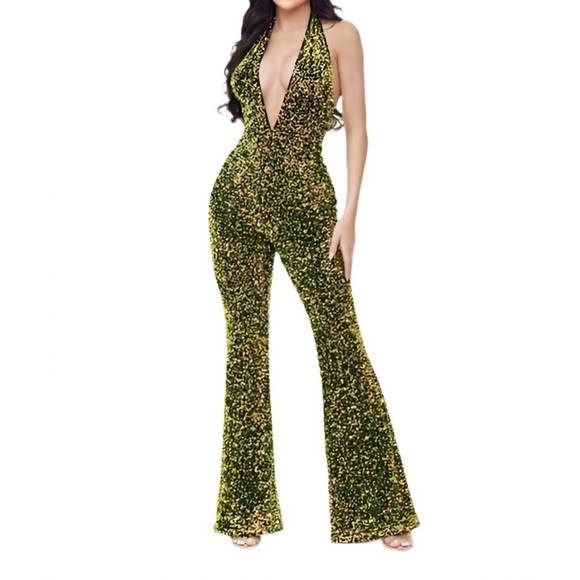 NEW VER LUISANT disco darling jumpsuit in green - Picture 1 of 2